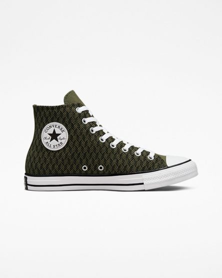 Tenisi Inalti Barbati Converse Chuck Taylor All Star Herringbone Masline Verzi Negrii Albi | RO 0AIZU657